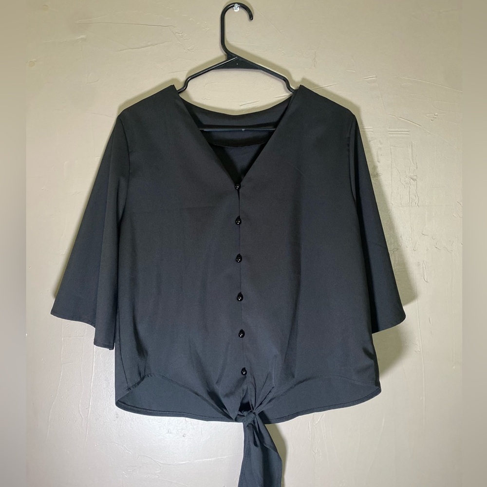 Black Button Down Shirt with Tie Front